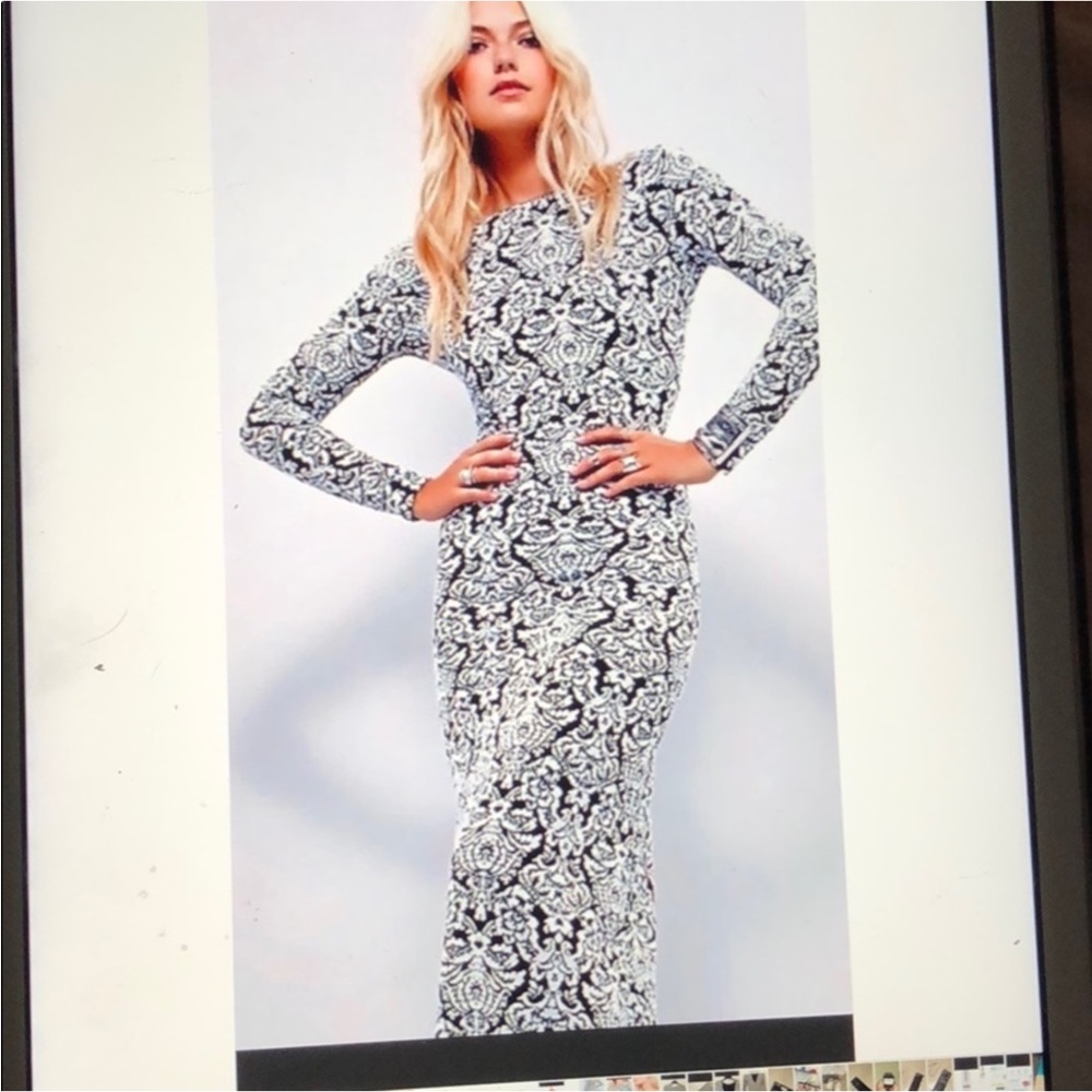 Nightcap Jacquard Black and White Long Sleeve Dress